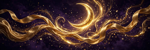 Aura Witch gift card — golden moon and flowing silk ribbons